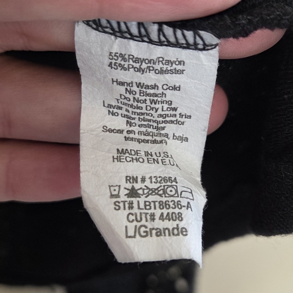 La Banga | Black Cold Shoulder Burnout Top Crochet Arms Whimsigoth Size Large - Picture 5 of 7